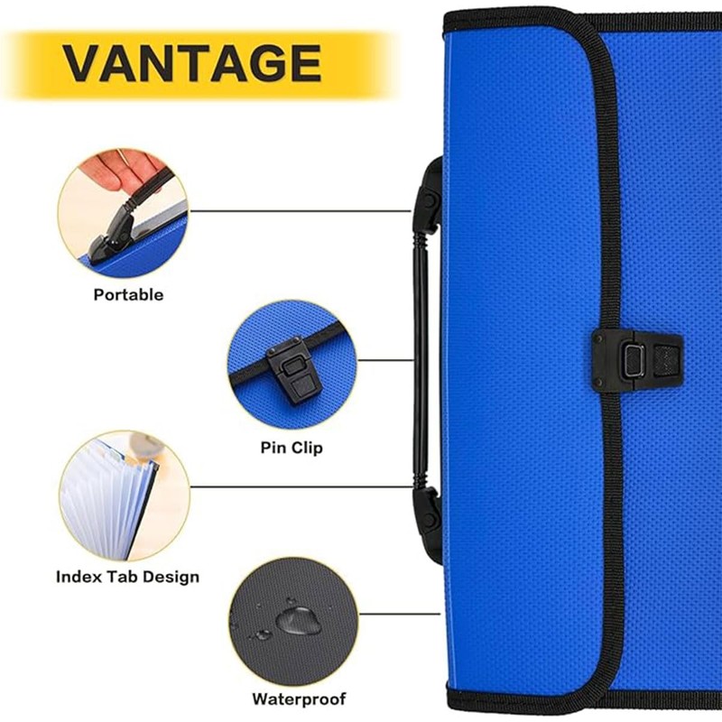 AIMALL 13-Pocket Portable Expanding Document Organiser Folder with Buckle, A4