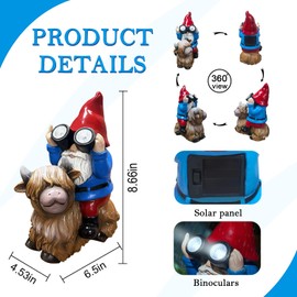 Scuyari Solar Highland Cow Gnome Garden Statue Outdoor Decor, Funny Solar Light Decoration for Balcony Garden Patio Yard Lawn, Birthday Gift for Women,Men,Mom,Grandma,Unique Housewarming Gifts