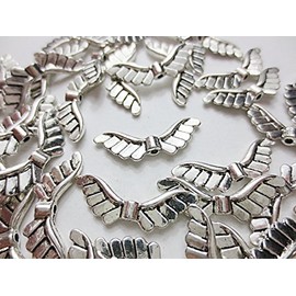 50 Pcs Metal Beads Angel Wings Silver Ancient 24mm Alloy Spacers Huey for Craft Materials h1072