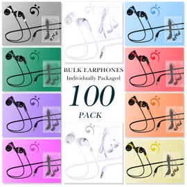 Kanayu 100 Pcs Wired Earbuds Bulk for Classroom Basic Ear Headphones Bulk Basic Student Earphones No Microphone with 3.5 MM Jack for Kids Schools Libraries Laptop, Individually Bagged(Multicolored)