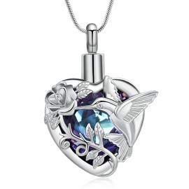 Hummingbird Cremation Jewelry Crystal Heart Urn Ashes Necklace for Women Men Memorial Keepsake Necklace of Loved One