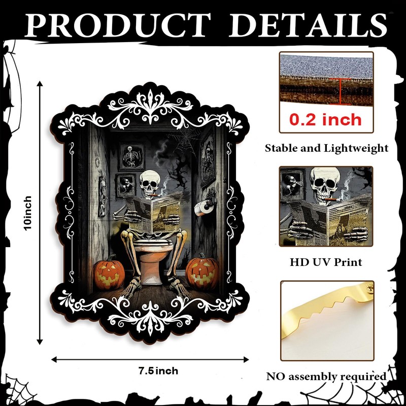 Pinetree Art Halloween Bathroom Wall Decor, Skeleton Gothic Wall Art