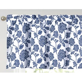 Annlaite Valance for Windows Valance Floral Printed for Kitchen Living Room Thermal Insulated Energy Saving Window Curtain Valance for Living Kitchen Rod Pocket 52 by 18 Inch Navy