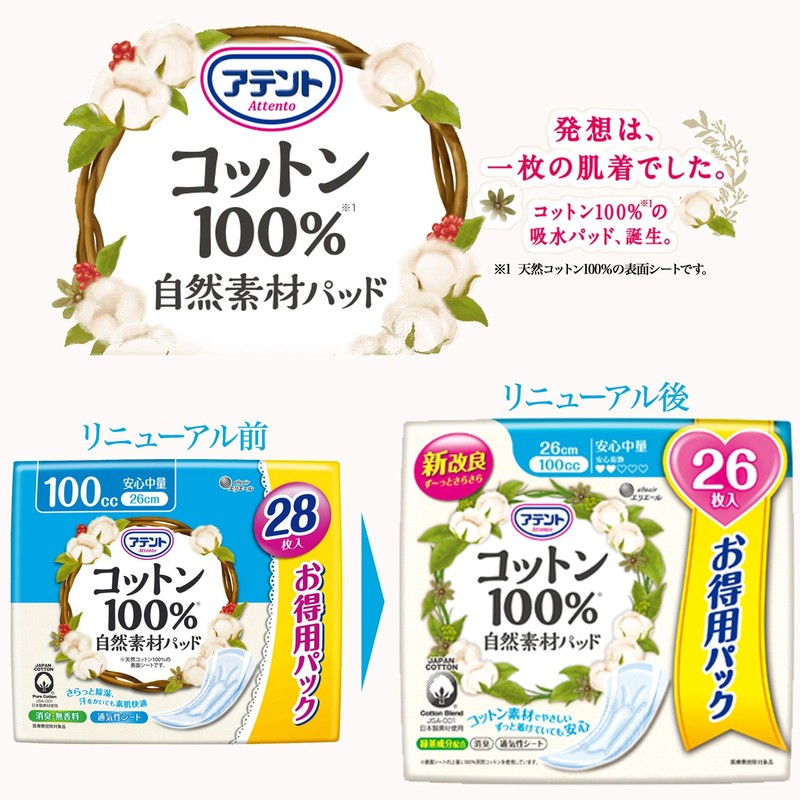 Attent Cotton Pads, 100% Natural Material, Safe, Medium Weight, Large