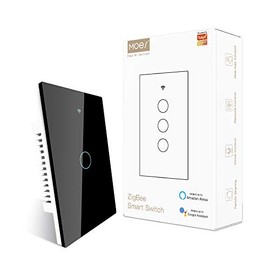 MOES ZigBee Smart Touch Wall Light Switch,Requires Tuya ZigBee Hub,No Neutral Wire/N+L Wiring,No Capacitor,Smart Life Tuya 2/3 Way Remote Control, Work with Alexa Google Home, 2MQTT,1 Gang Black
