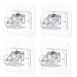 4Pcs No Drill Curtain Rod Brackets - Self Adhesive Holder Hooks, Nail Free Adjustable Hangers for Bathroom Kitchen (Transparent)