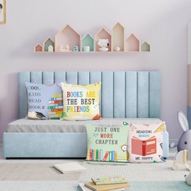 COZZSNUGE Reading Cushion Covers Colorful Books Kids Velvety Decorative Pillowcases for Sofa Bed Home Kids Room Classroom 45 x 45 cm Set of 4