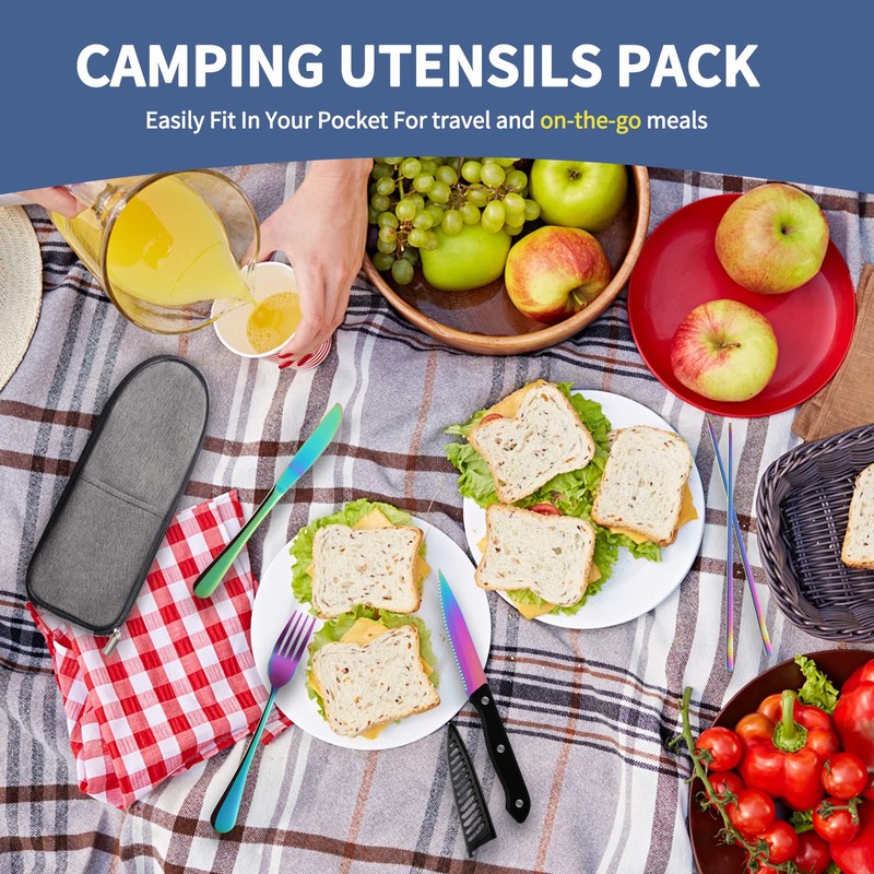 Logcow Travel Utensils with Case,Reusable Utensils,Portable Travel Camping Cutlery Set,Stainless