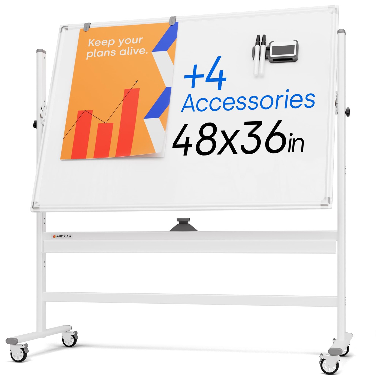 Rolling Dry Erase Board 48 x 36 - Large Portable Magnetic Whiteboard ...