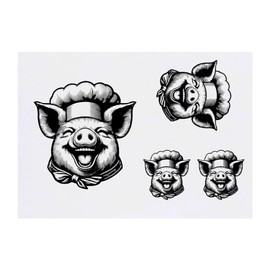 Azeeda 4 x 'Glückliches Schwein mit Kochmütze' Temporäre Tattoos - Wasserfest, Hautfreundlich & Ungiftig · Transfers in Verschiedenen Größen (TO00070312)