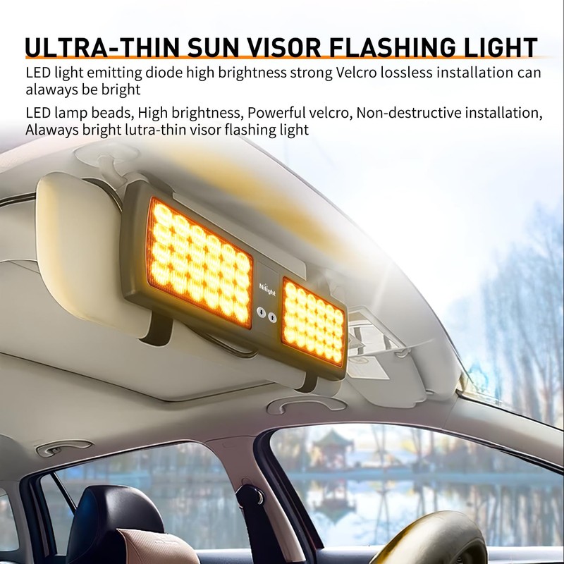 Nilight Amber 48LED Visor Strobe Lights Interior Windshield Emergency Warning
