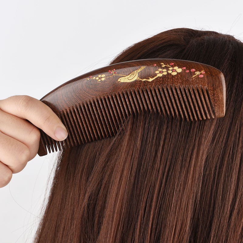 Wooden Hair Comb Fine Tooth Wood Comb for Women No