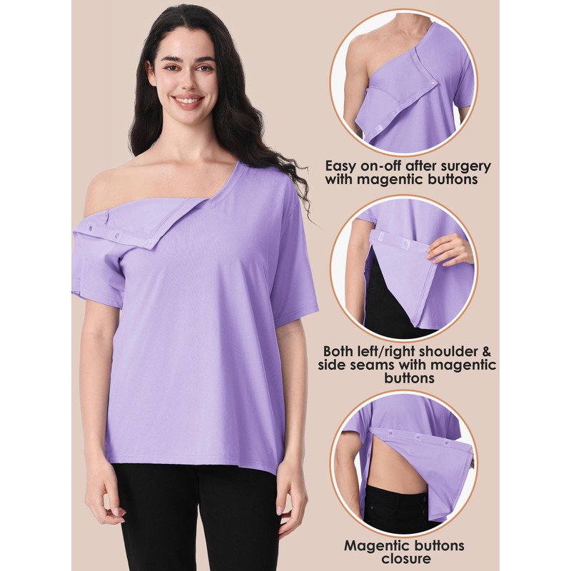 AprBark Magnetic Buttons Post Shoulder Surgery Recovery Shirt for Men