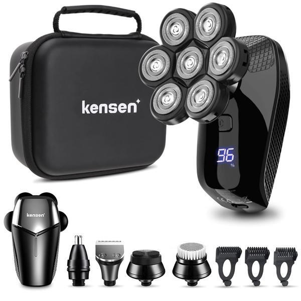 Head Shaver for Bald Men KENSEN Electric Shavers Men 5 in 1, Cordless LED Round Head Shavers for Men, 7D Electric Shaver Waterproof Wet Dry Rotary Shaver