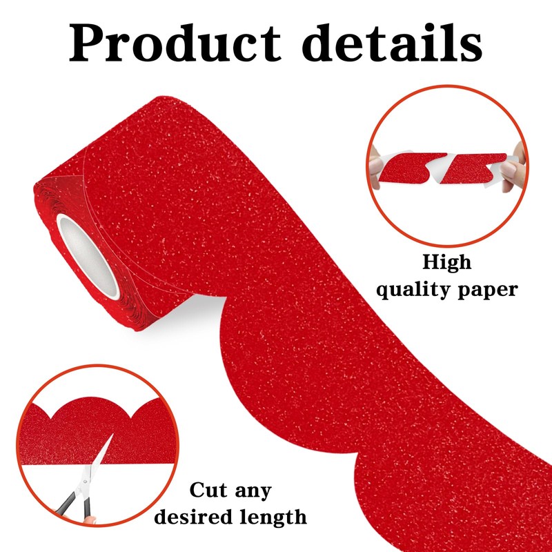 70Ft Shine Scalloped Bulletin Board Border- Red Bulletin Board Border,