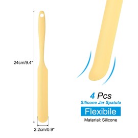 uxcell 4Pcs Silicone Jar Spatula, Heat Resistant Jam Spreader Non-Stick Silicone Scraper Spatula with Long Handle for Jars, Bottles, Cooking Baking Mixing Tools (Light Yellow)