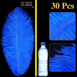Retrowavy 30 Pcs 14-16 Inches Large Natural Ostrich Feathers Bulk for Centerpieces for Wedding Party Centerpieces Home Decoration Flower Arrangement (Royal Blue)