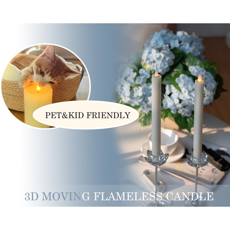CozierGlow Flameless Taper Candles Flickering with Remote and Timer, 3D