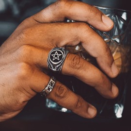 Stainless Big Biker Rings Devil Satanic Symbol Rings Baphomet Goat Head Devil Demon Rings Satan Worship Jewelery for Men Ring Size 13