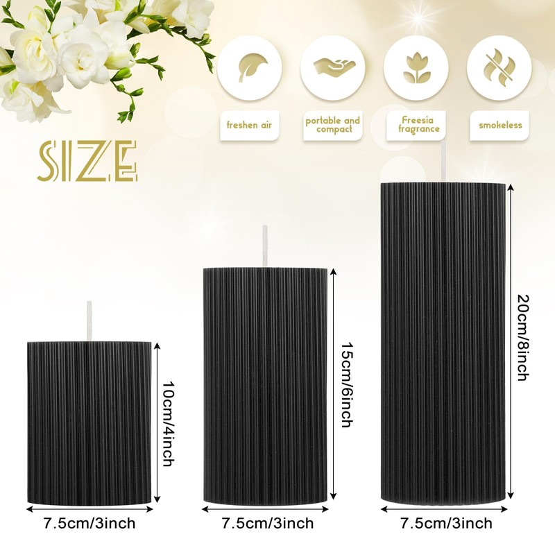 Conelist Ribbed Pillar Candles Set of 3, Width 3" High