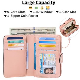 GAEKEAO Small Wallet for Women RFID Blocking Leather Wristlet Purse Bifold Ladies Wallet Credit Card Case with ID Window