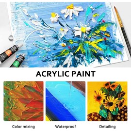 Juego de Pintura Acrilica, Pintura Oleo 24 Colores×12ml con 12 Pinceles y 1 Paleta,Colección completa de pinturas a base de aceite para proyectos de arte y manualidades.
