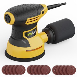 Narbell Orbital Sander 3.2A (380W), 14000RPM Max 6 Variable Speeds Random Orbit Sander, 5" Palm Sander Tool with 15pcs Sanderpapers, Dust Bag for woodworking, Yellow