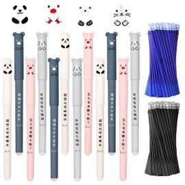Meanju Pack of 12 Cartoon Gel Ink Pens with 6 Blue and 6 Black Refills, Cartoon Erasable Ballpoint Pen, Gel Pen Cute Pigs Panda Gel Pen 0.35 mm (Black)