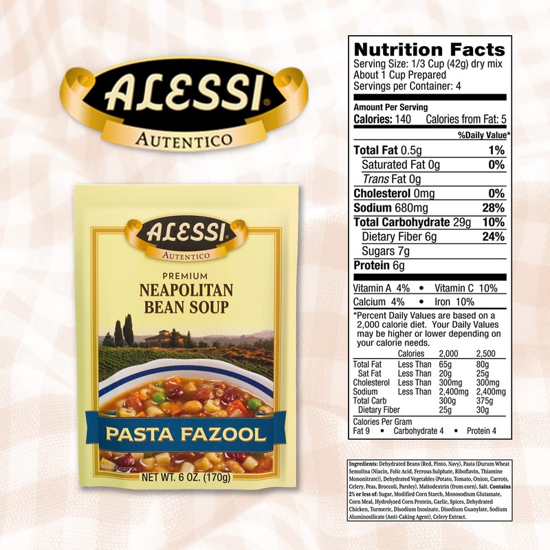Alessi Autentico Premium Soups, Traditional Flavors, 6oz (Neapolitan Bean, Pack