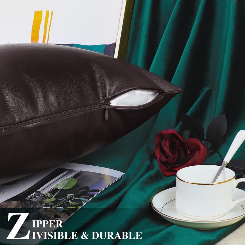 BRAWARM Faux Leather Throw Pillow Covers 18 X 18 Inches