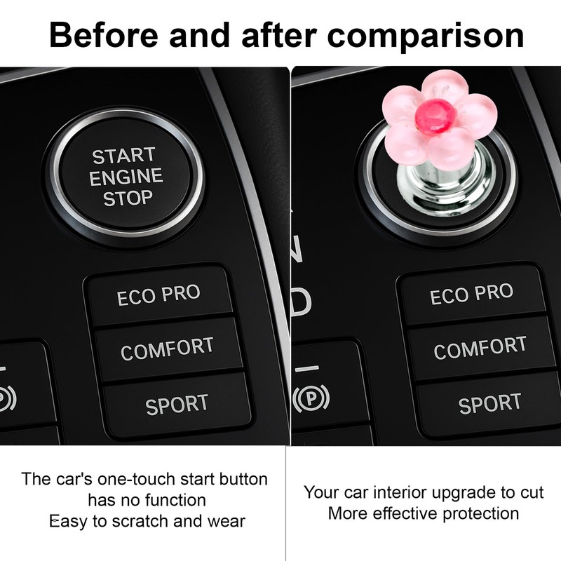 lasuroa Car One-Touch Start Button, Pink Flower Car Starter Cover