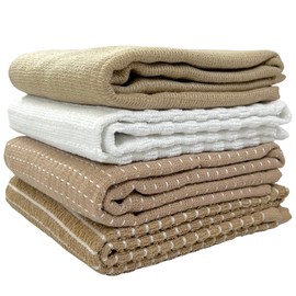 Oversized White Kitchen Towels: 100% Cotton Soft Absorbent Assortment Ribbed Terry Loop, Set of 4 Multipurpose for Everyday Use (Latte Tan)