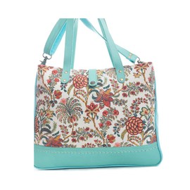 Myra Bag Western Leather Weekender Bag for Women - Upcycled Canvas Shoulder Handbag Turquoise