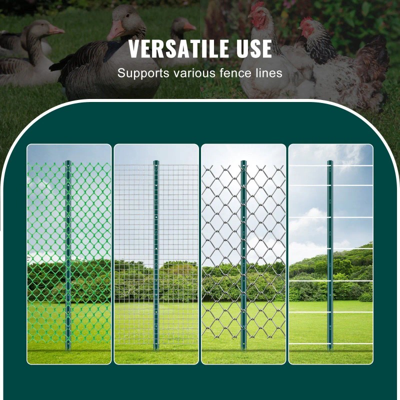 4 Feet Heavy-Duty Green Metal Fence Posts 10-Pack T-Post for