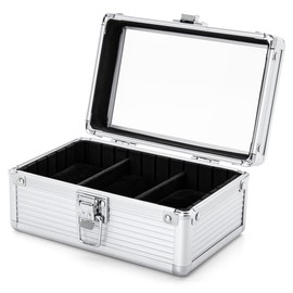 October 1st 3 Watch Case Storage Aluminum Box for Men Watch Carrying Storage Interior Watch Box Shockproof (Silver)