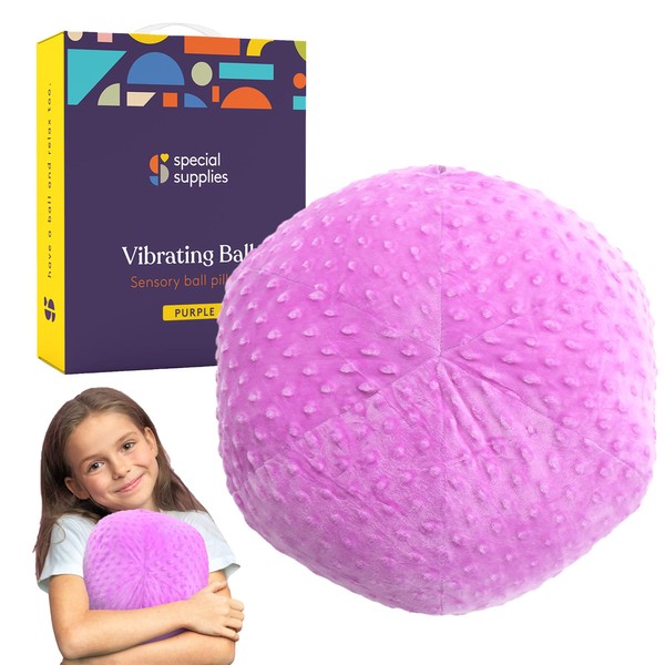 Special Supplies Almohada de bola vibratoria activada por presión sensorial para niños y adultos, funda suave de felpa Minky con textura de terapia estimulante, color morado