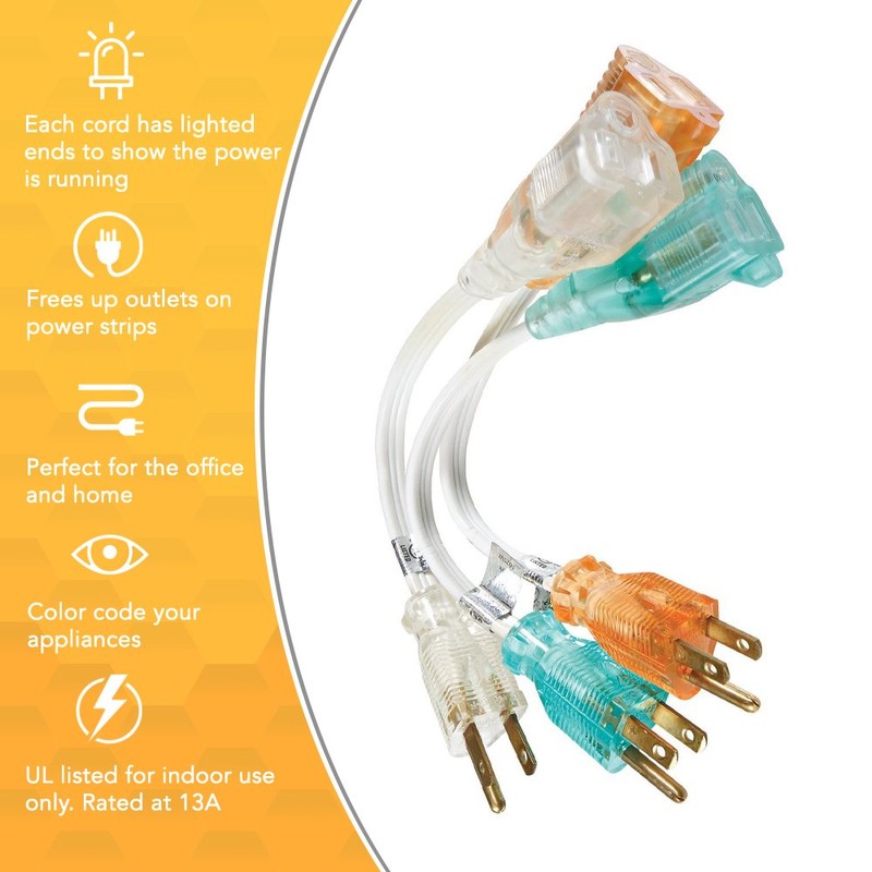 Woods Light Duty Indoor Extension Cord, 8-Inch, 16 Gauge, 3