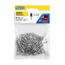 RAPID 5000377 Standard Alumium rivets, Silver/Blue/Clear, 3.2 x 8mm