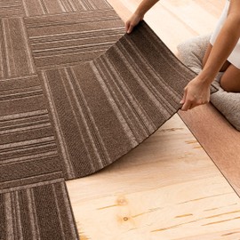 Mohawk Home 24" x 24" Indoor/Outdoor 0.25" Pile Height, Peel and Stick Carpet Tile, Brown Polyester, (15 Tiles) (60 sqft/Box)