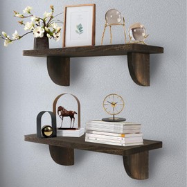 CQKEDMA Floating Shelf, 15.5 Inch Floating Shelves for Wall Set of 2, Rustic Wood Wall Mounted Vintage Decorative Shelves for Living Room, Bedroom, Bathroom, Kitchen, Home Decor, Dark Carbonized Black