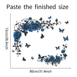 Blue Rose Wall Sticker Butterfly Bedroom Living Room Wall Sticker Removable Blue Rose Flower Wallpaper Stylish Flowers and Plants Interior DIY Decoration