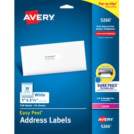 Avery Easy Peel Printable Address Labels with Sure Feed, 1" x 2-5/8", White, 750 Blank Mailing Labels (05260)