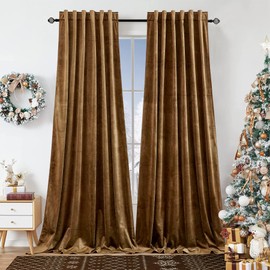 Dchola Gold Brown Velvet Curtains for Bedroom Window with Back Tab, Super Soft Vintage Luxury Heavy Drapes, Room Darkening Thermal Insulated Curtain for Living Room, W52 by L84 inches, 2 Panels