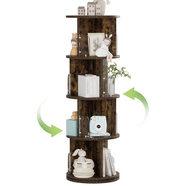 VECELO Rotating Bookshelf Tower, 360°Revolving Bookcase, Modern Tall Book Shelf