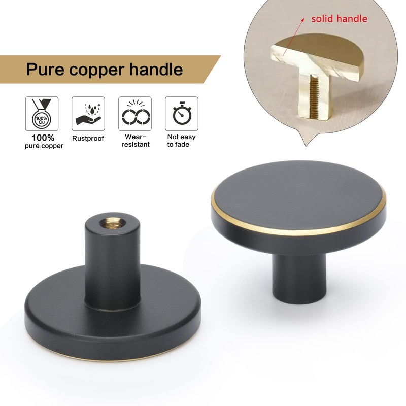 drado Pack of 4 Round Furniture Knobs, Cupboard Knobs, Brass