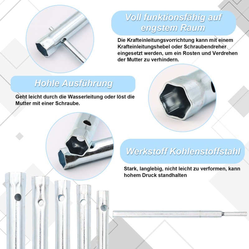KASURE Pipe Socket Spanner Set 6-Piece Socket Wrench Set with