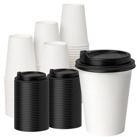 YEEHAW 100 Pack 12oz Coffee Cups with Lids, White Disposable Paper Cups, to Go Coffee Cups for Cafes, Party, and Office