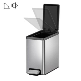 EKO Slim Small Bathroom Trash Can with Lid, Stainless Steel Small Garbage Can with Removable Inner Bucket, 6L / 1.6 Gal, Step On Trash Bin