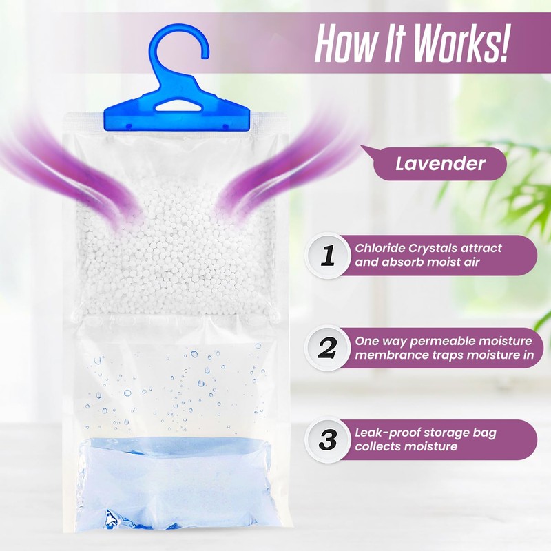 x5 Disposable Wardrobe Dehumidifier Hanging Bags - Specially Designed to