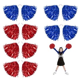 WPNCYK 12 Pieces of Cheerleader Pom Poms, 6 Blue Pom Poms And 6 Red Pom Poms, Cheerleading Pom Poms, Suitable for Stage Performances, Cheerleading, And Other Occasions